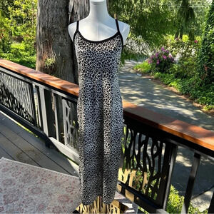 Vintage 90s Y2K Rockabilly Leopard Print Velvet Velour Long Strappy Maxi Dress L
